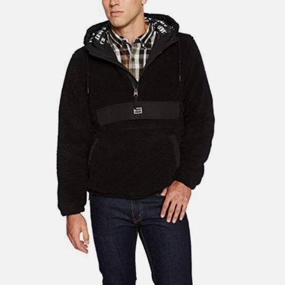 Levi's Faux Shearling Hooded Partial Zip Sweater - Picture 1 of 7